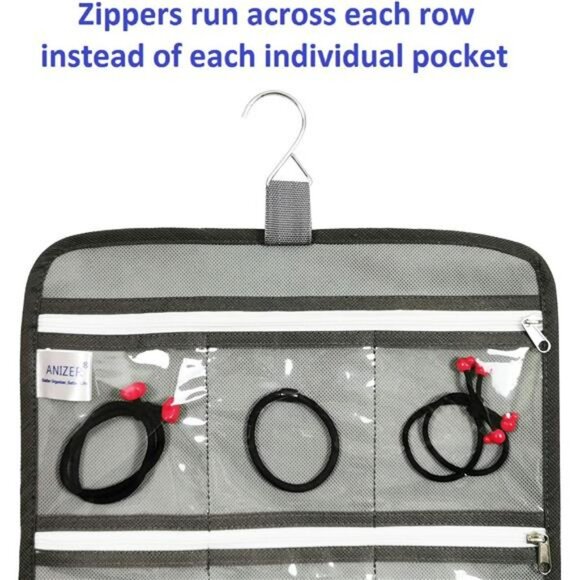 Hanging Jewelry Organizer Travel Storage Bag with 10 Clear Zipper Pockets Closet - Picture 5 of 7